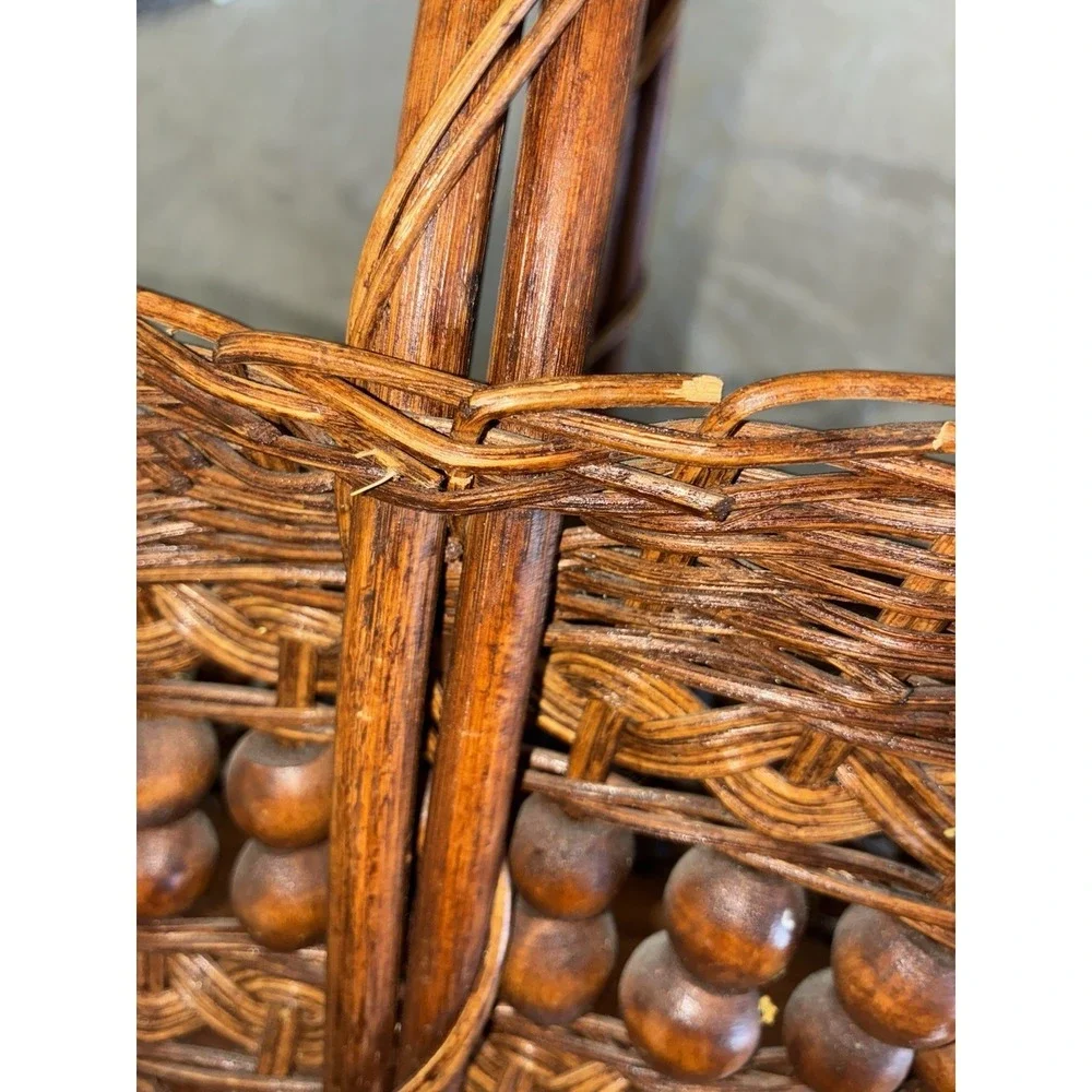 Handwoven Willow Wooden Bead Gathering‎ Basket Philippines Vintage 1980s
